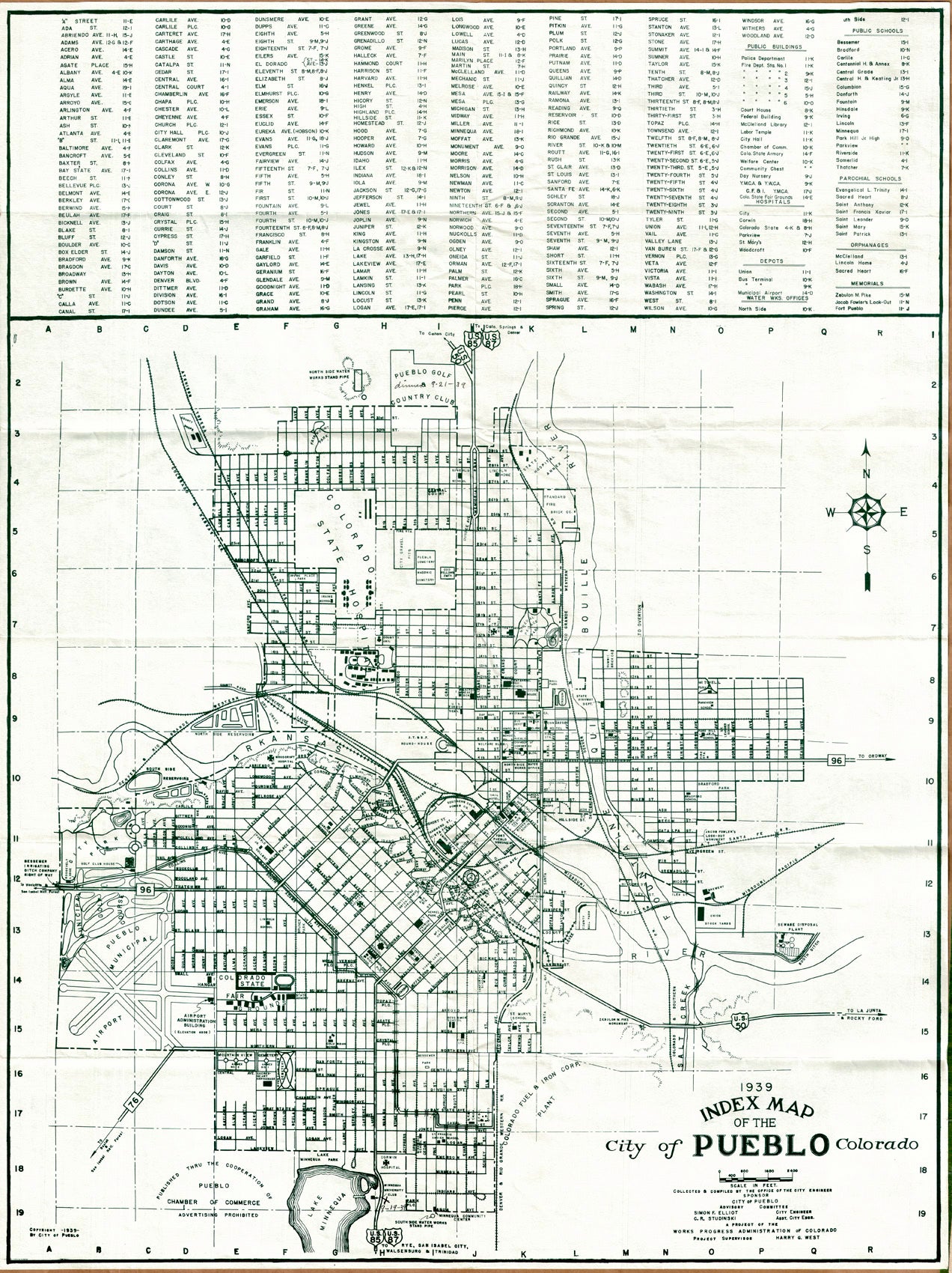 (CO. - Pueblo) Index Map Of The City of Pueblo Colorado