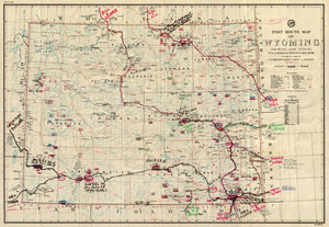 WY. - Postal) Post Route Map Of Wyoming Showing Post Offices