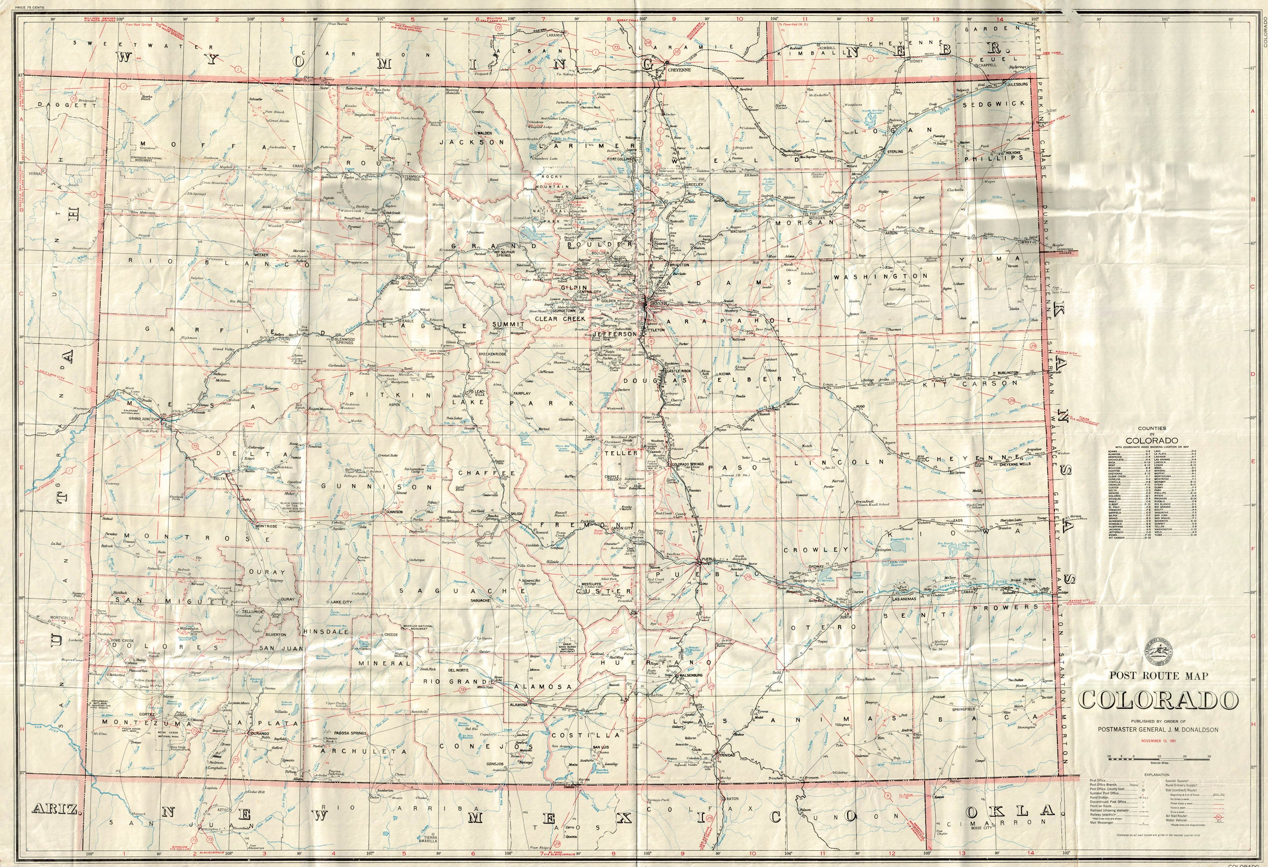 (CO. - Postal) Post Route Map Colorado