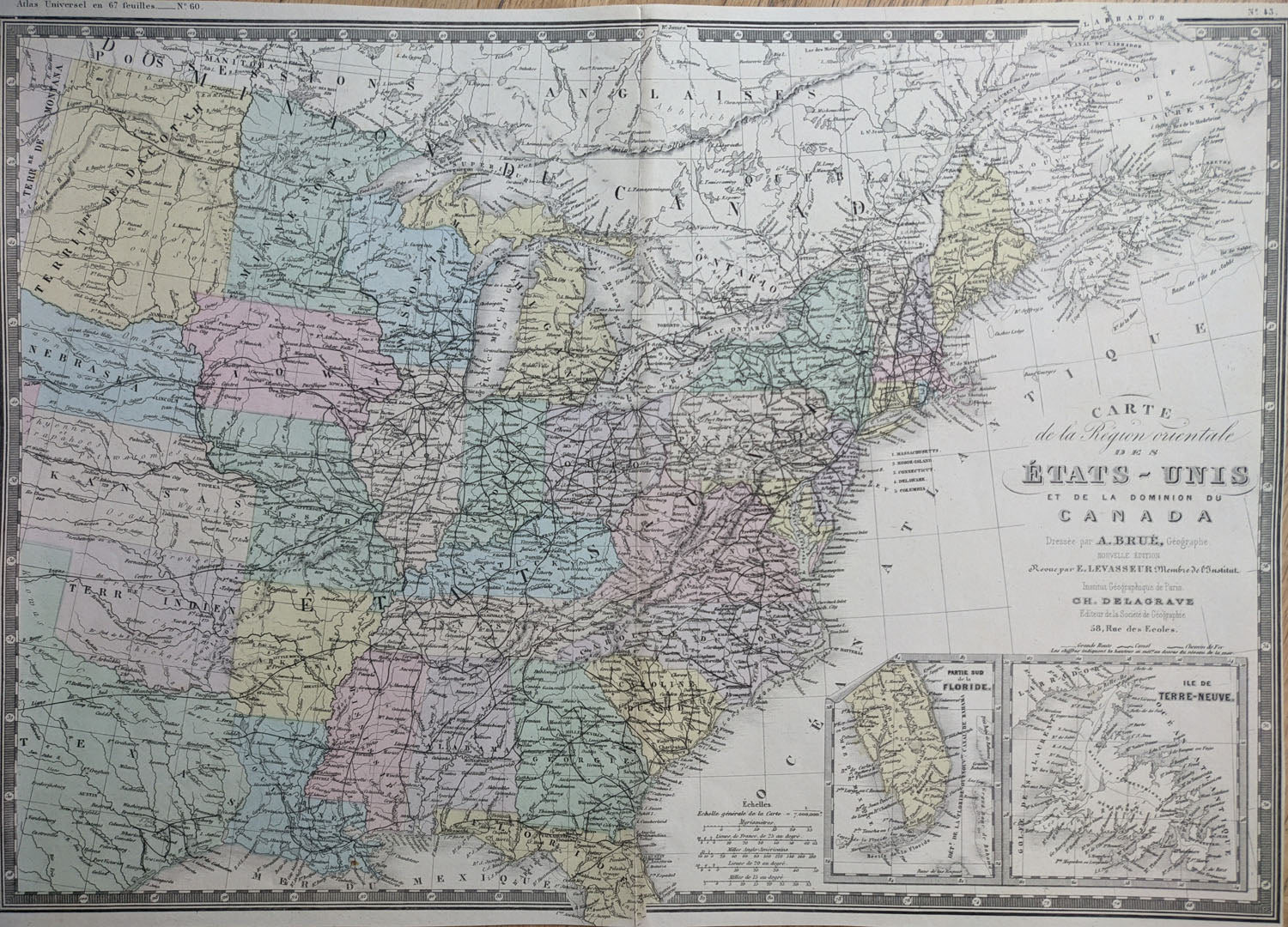 (U.S.) Carte de la Region orientale Des Etats-Unis