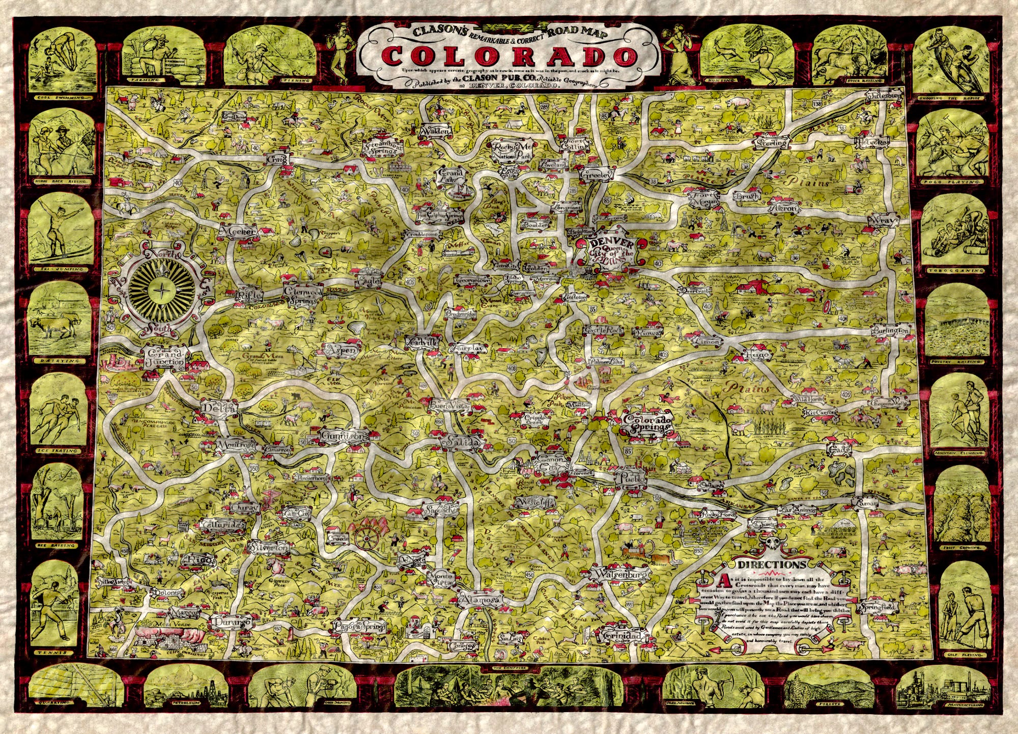 (CO.) Clason's Remarkable &amp; Correct Road Map - Colorado