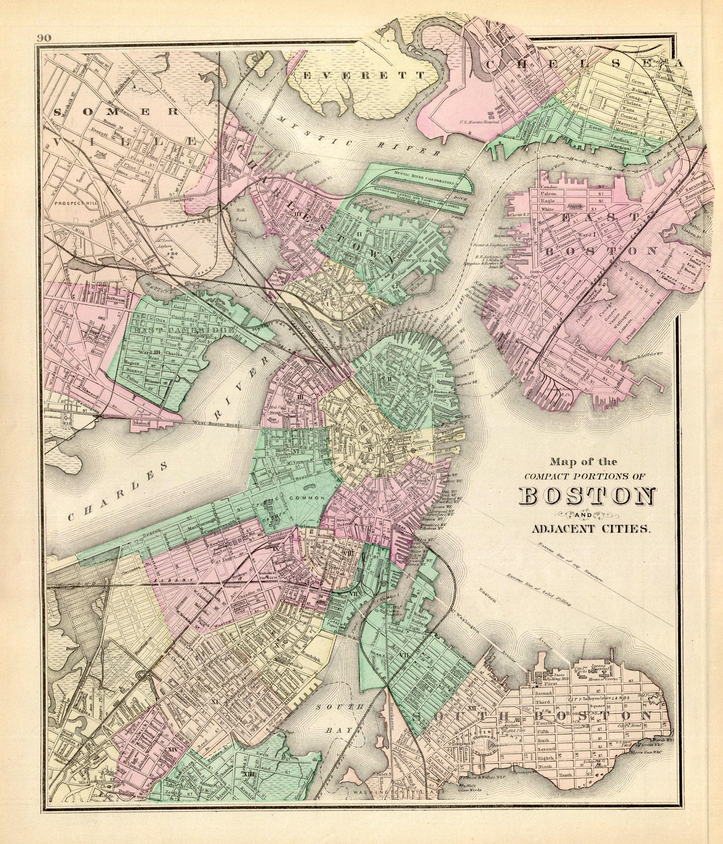 (MA.-Boston) Map of the Compact Portions of Boston And Adjacent Cities