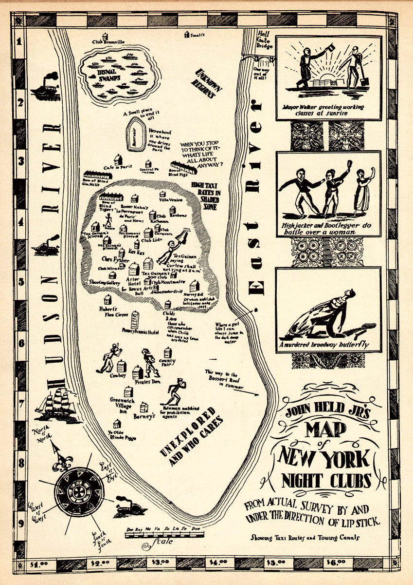 (NYC - NY) John Held Jr's Map Of New York Night Clubs