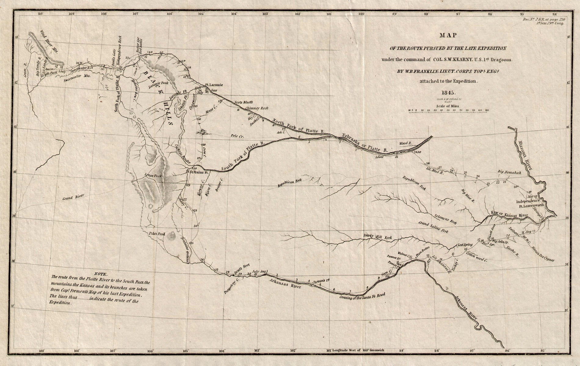 (WEST-EXPLORATIONS) Map of the Route Pursued by the Late Expedition under the Command of Col. S. W. Kearny