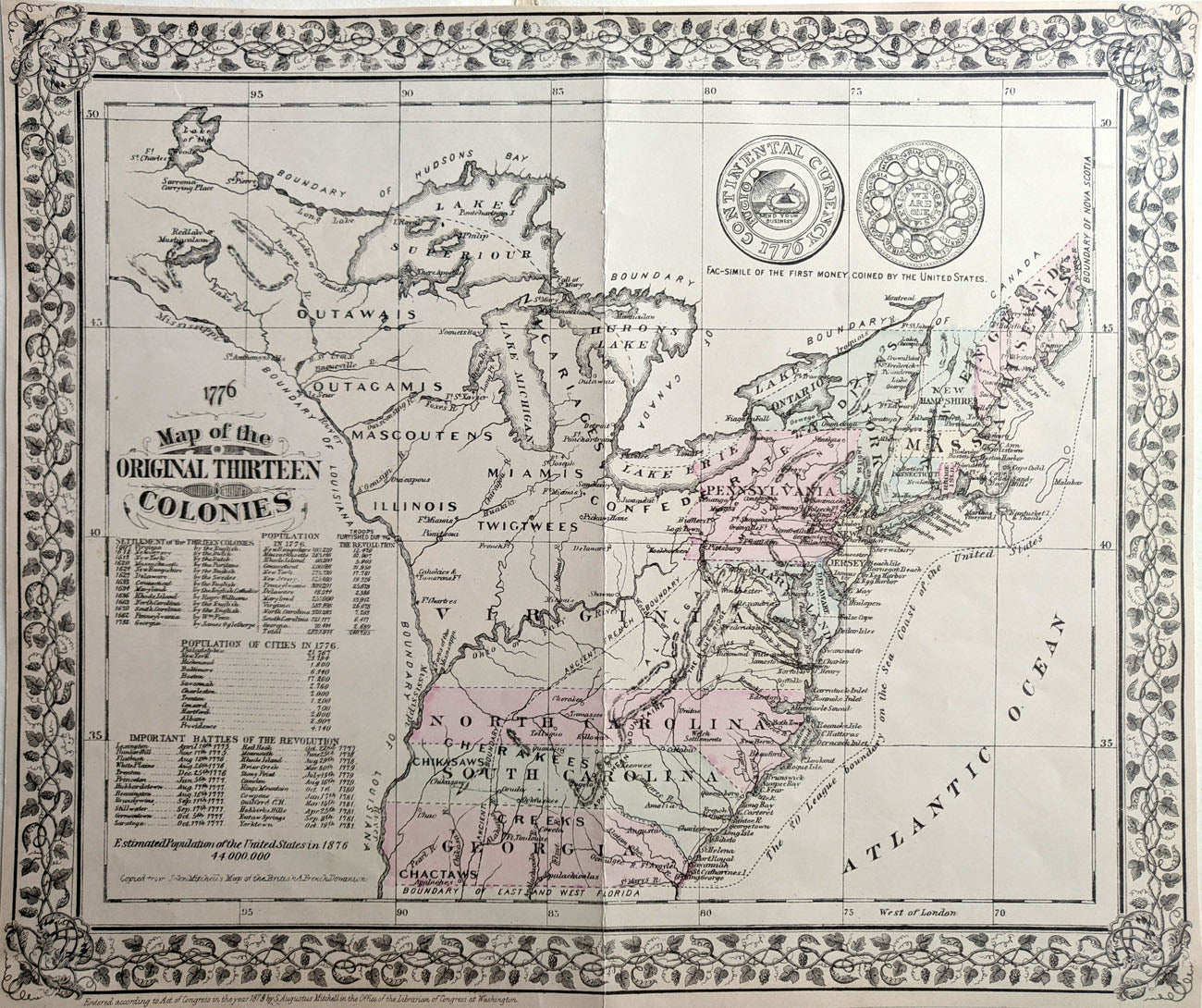 Orginal Maps (U.S.) Map of the Original Thirteen Colonies - The Old Map Gallery ...