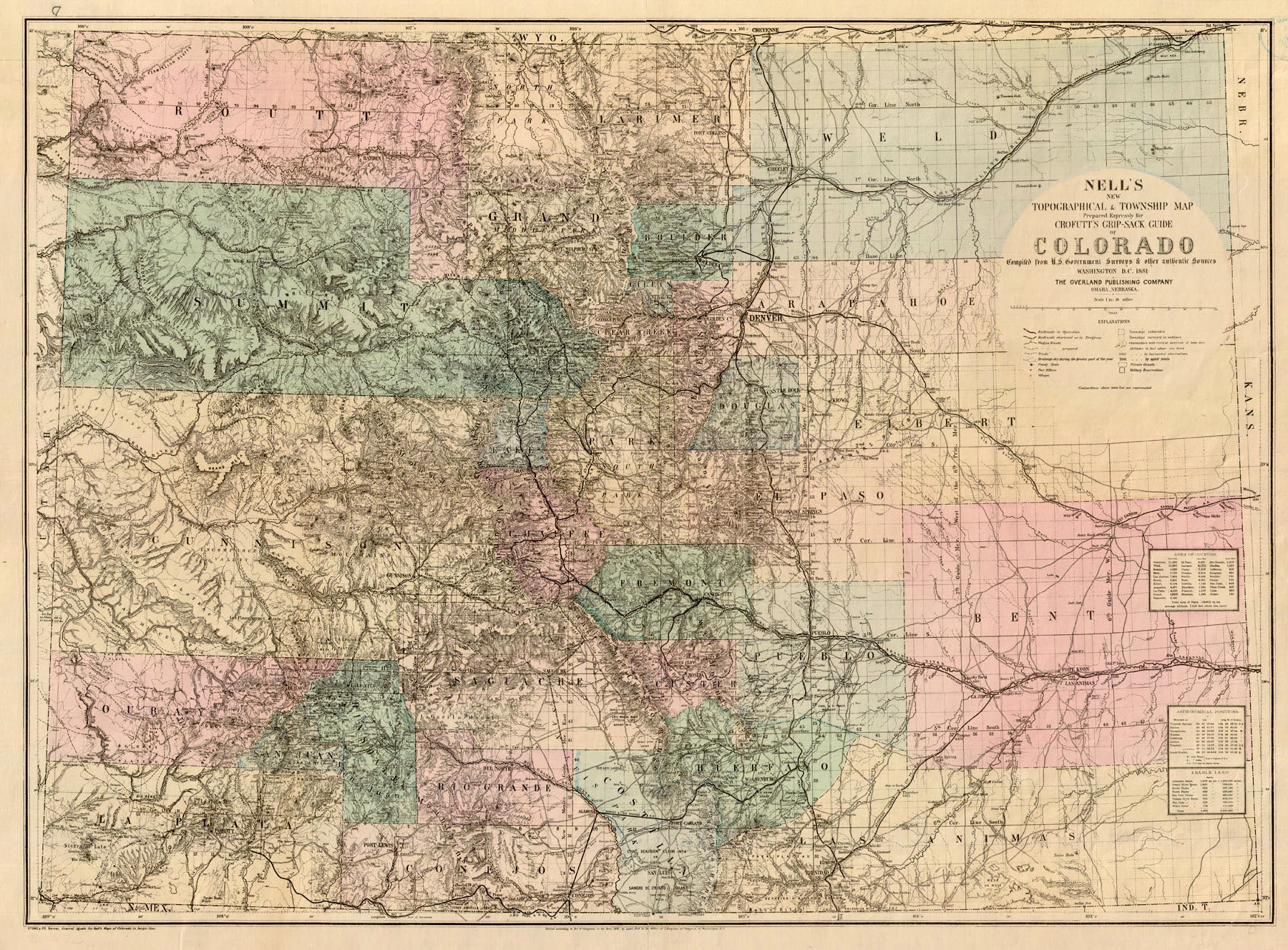 (CO.)Nell's New Topographical &; Township Map Prepared Expressly for Crofutt's Grip-Sack Guide of Colorado