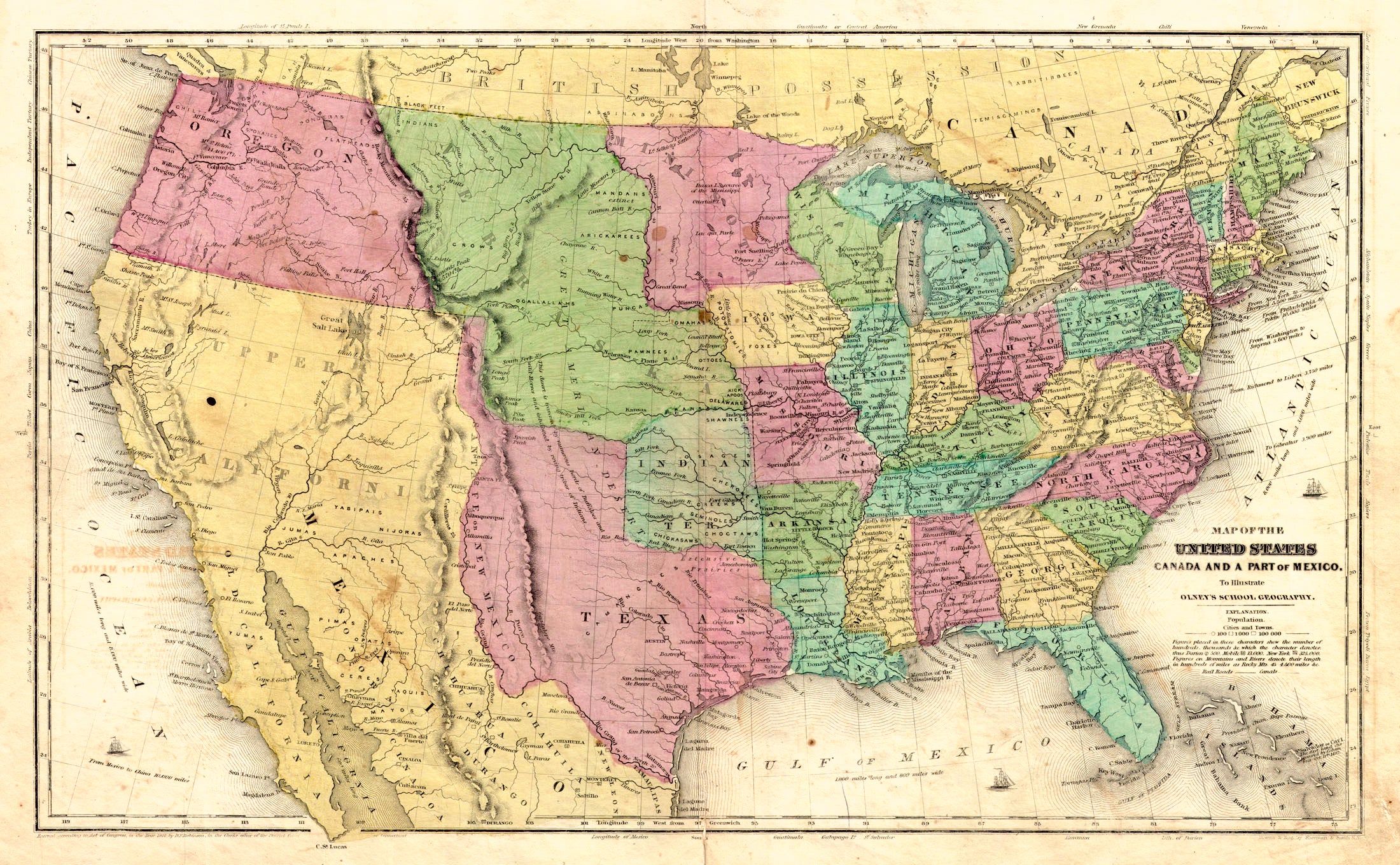 (U.S.- Texas) Map of the United States Canada And A Part of Mexico