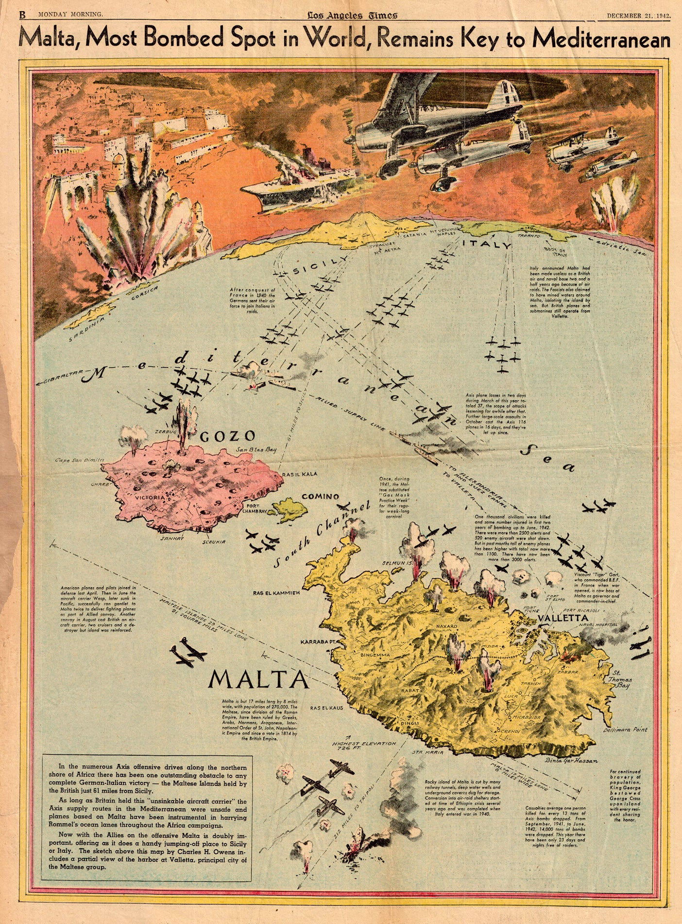 (WWII - Malta, Mediterranean) Malta, Most Bombed Spot in World, Remains Key to Mediterranean