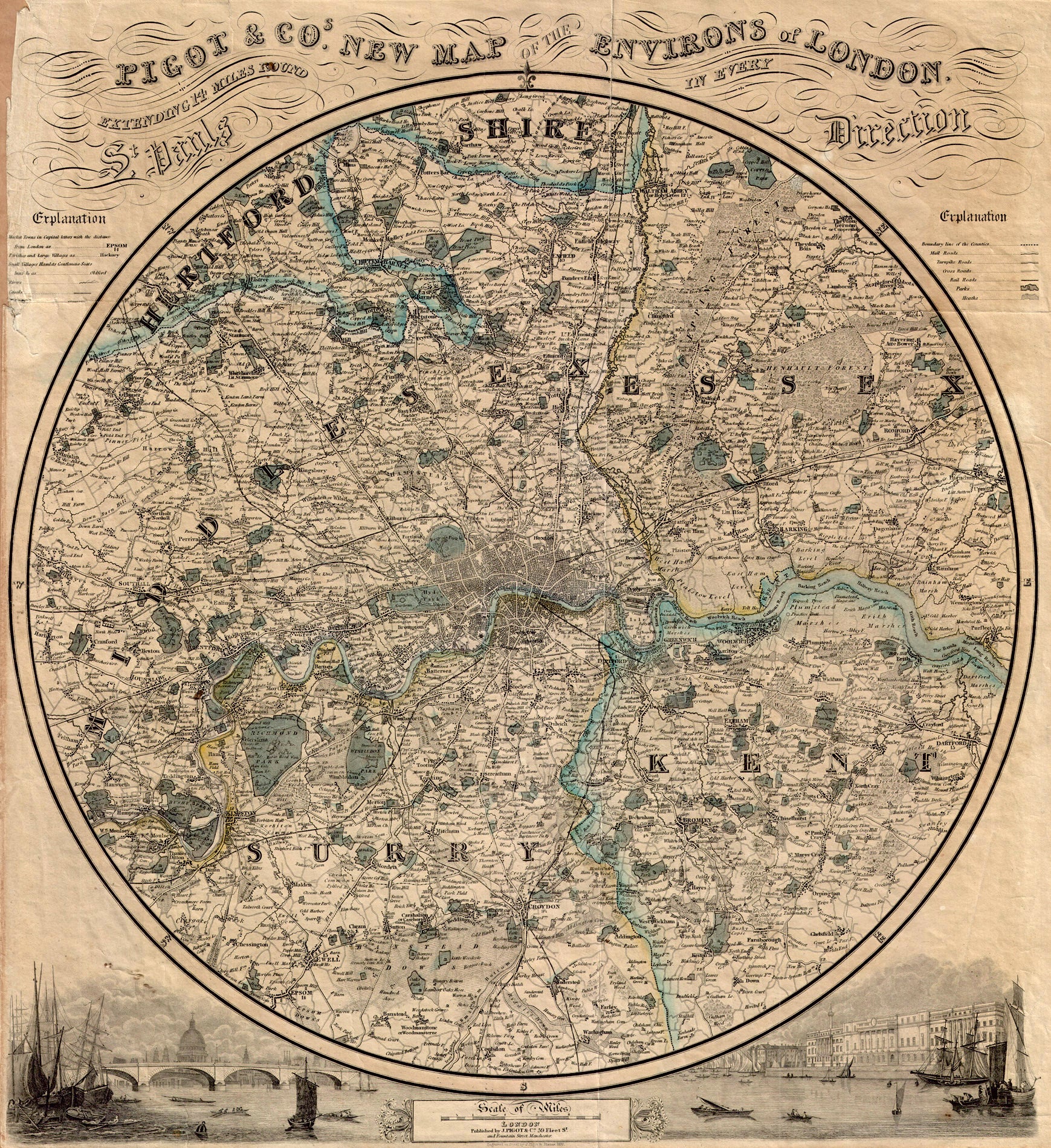 (England - London) Pigot & Co.s New Map Of The Environs of London.