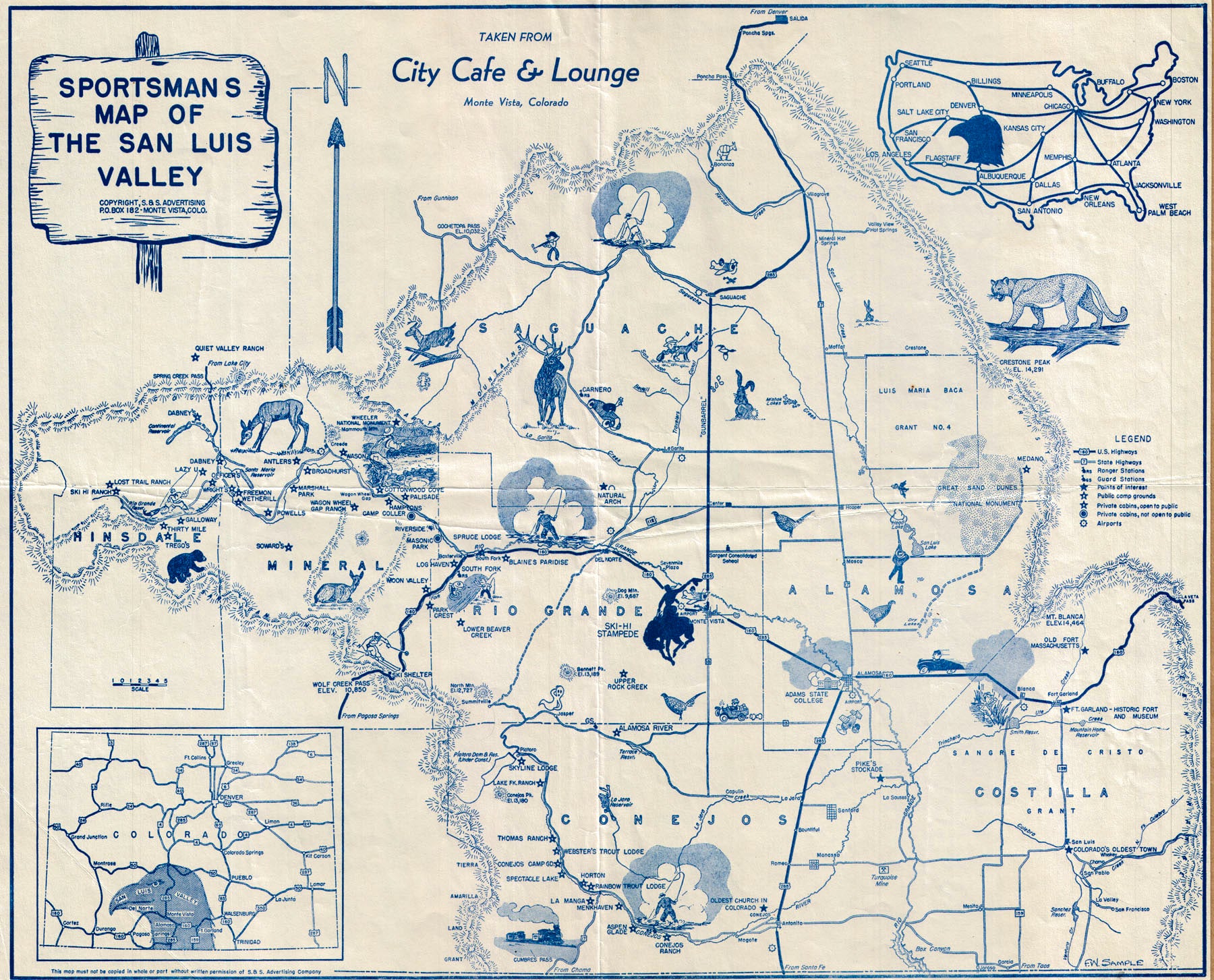 (CO. - San Luis) Sportsmans Map Of The San Luis Valley