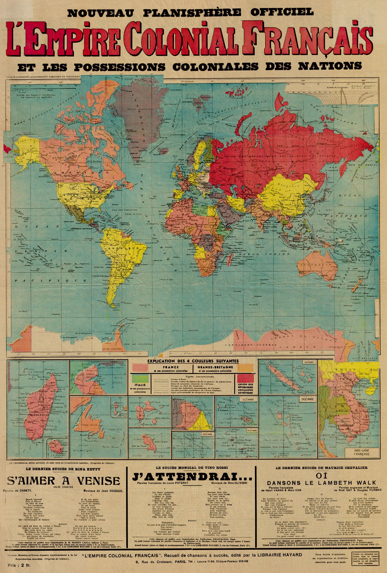 (World - French Empire) Nouveau Planisphere Officiel L'Empire Colonial...
