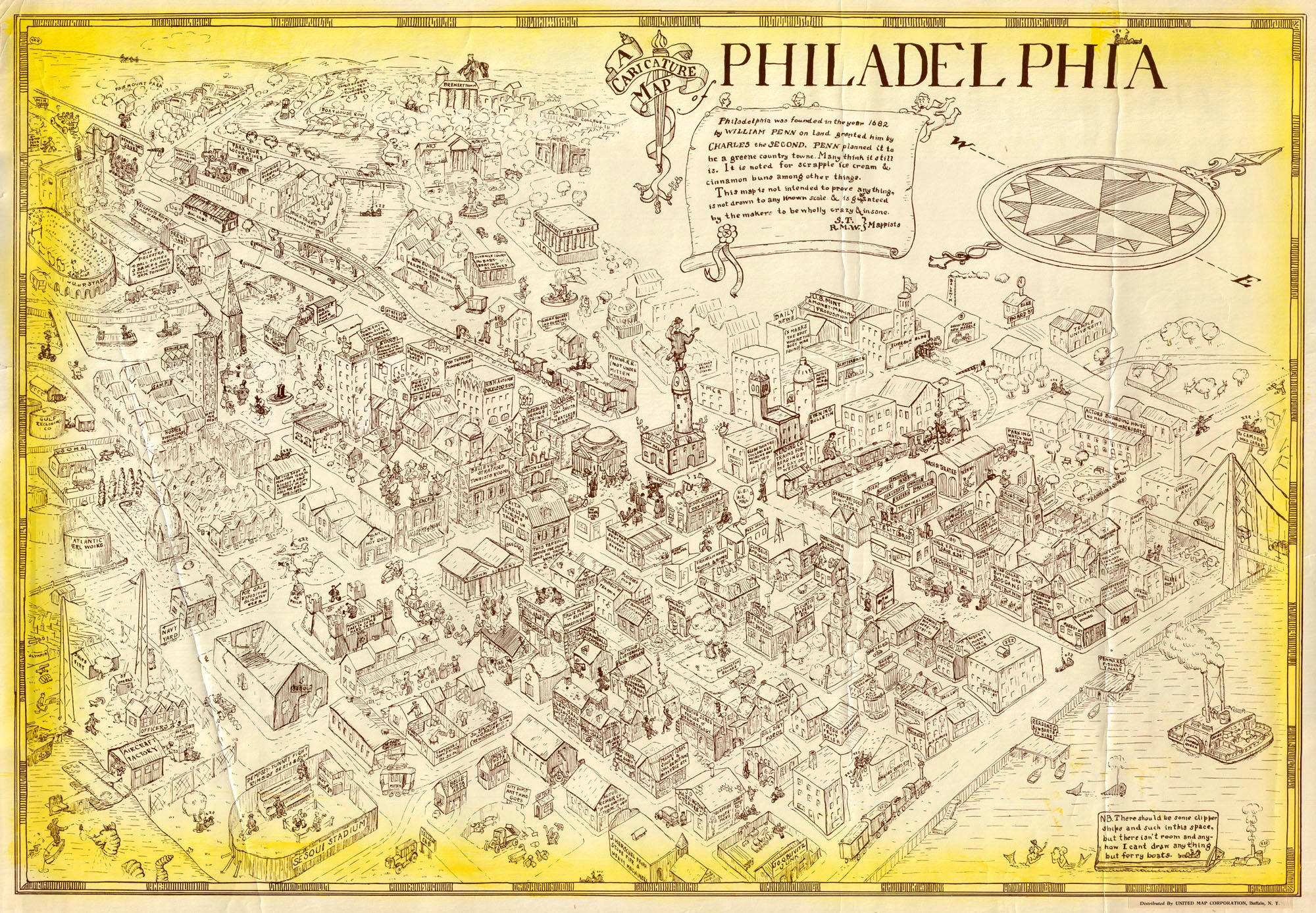 (PA.-Philadelphia) A Caricature Map of Philadelphia