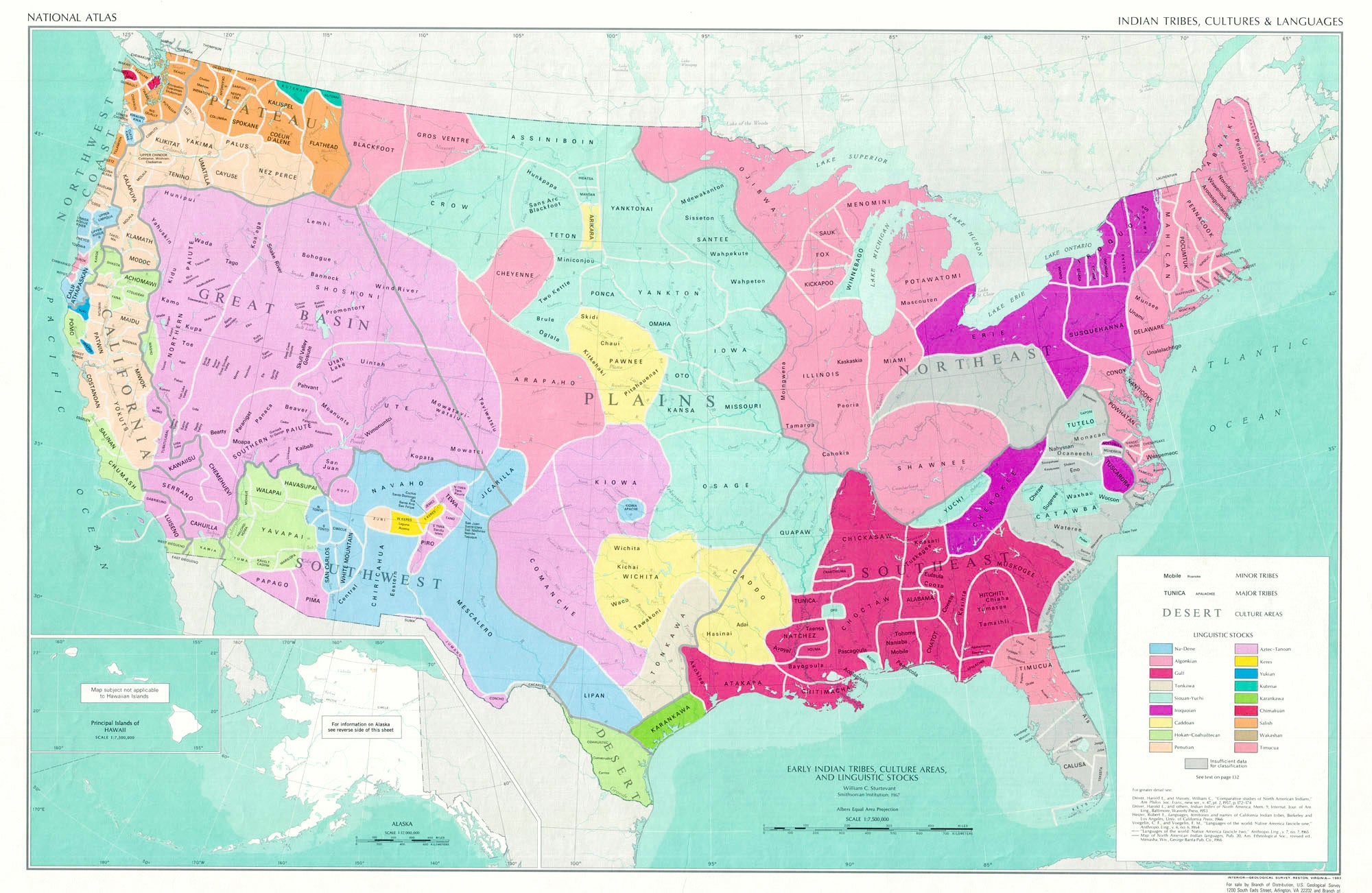 Native Area (US-Native) Early Indian Tribes, Culture Areas, And Linguistic Stocks ...