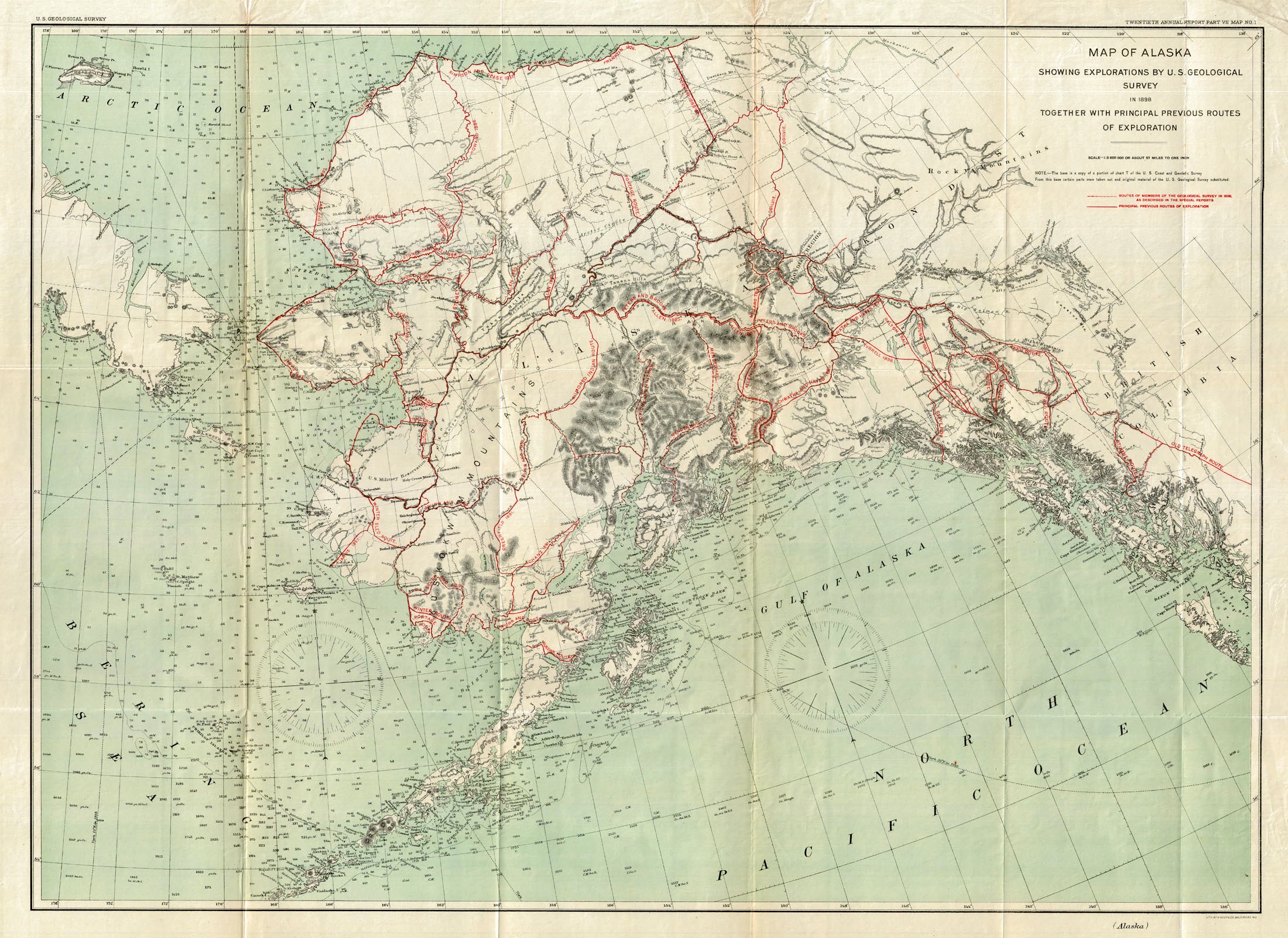 (Alaska) Map of Alaska Showing Explorations By U.S. Geological Survey in 1898...