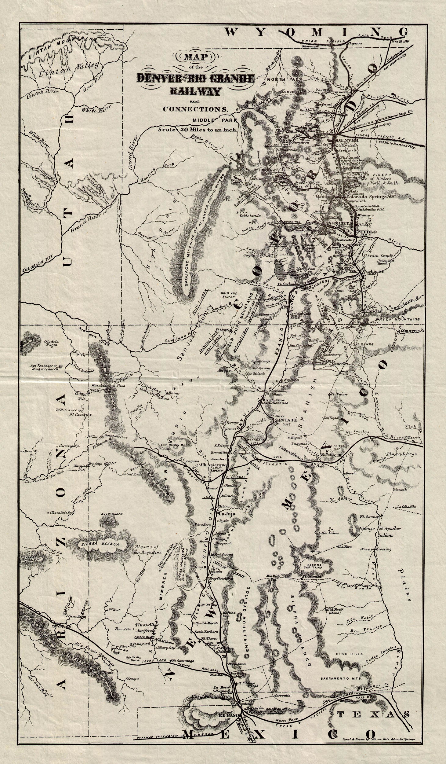 (CO. - Railroads) Map of the Denver And Rio Grande Railway and Connections