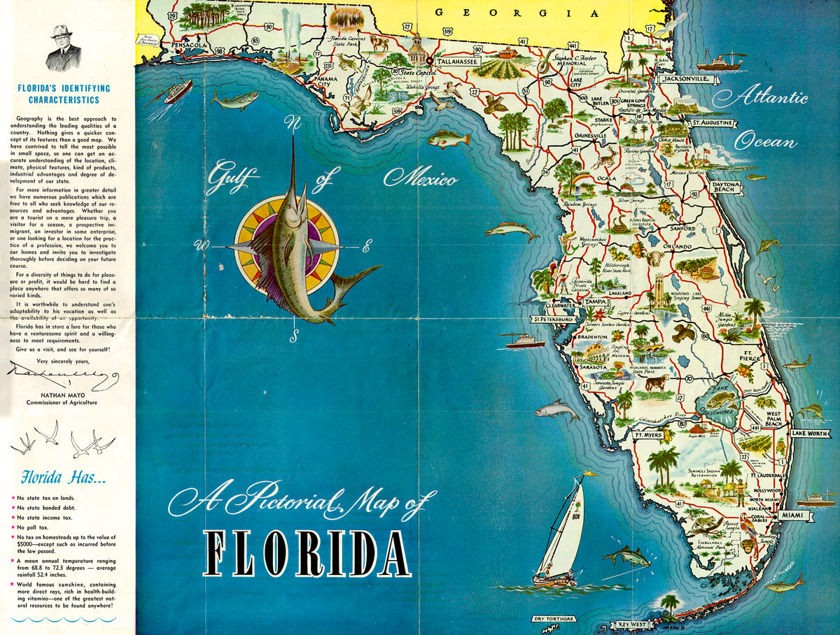 (FL.) A Pictorial Map of Florida – The Old Map Gallery