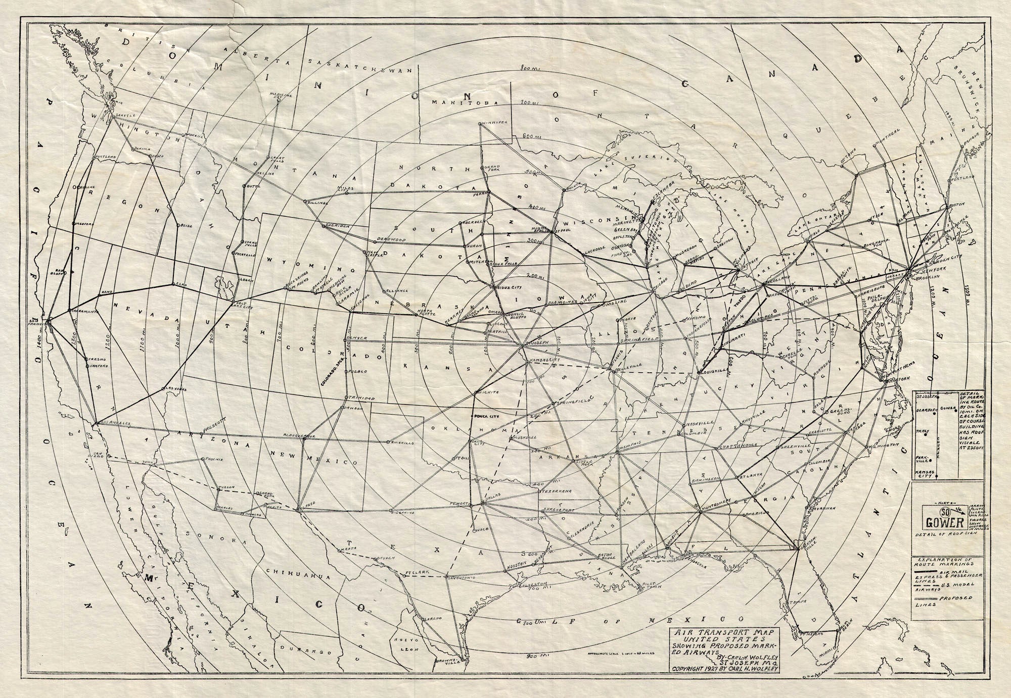 (U.S. - Aviation) Air Transport Map- United States Showing Proposed Mark-ed Airways