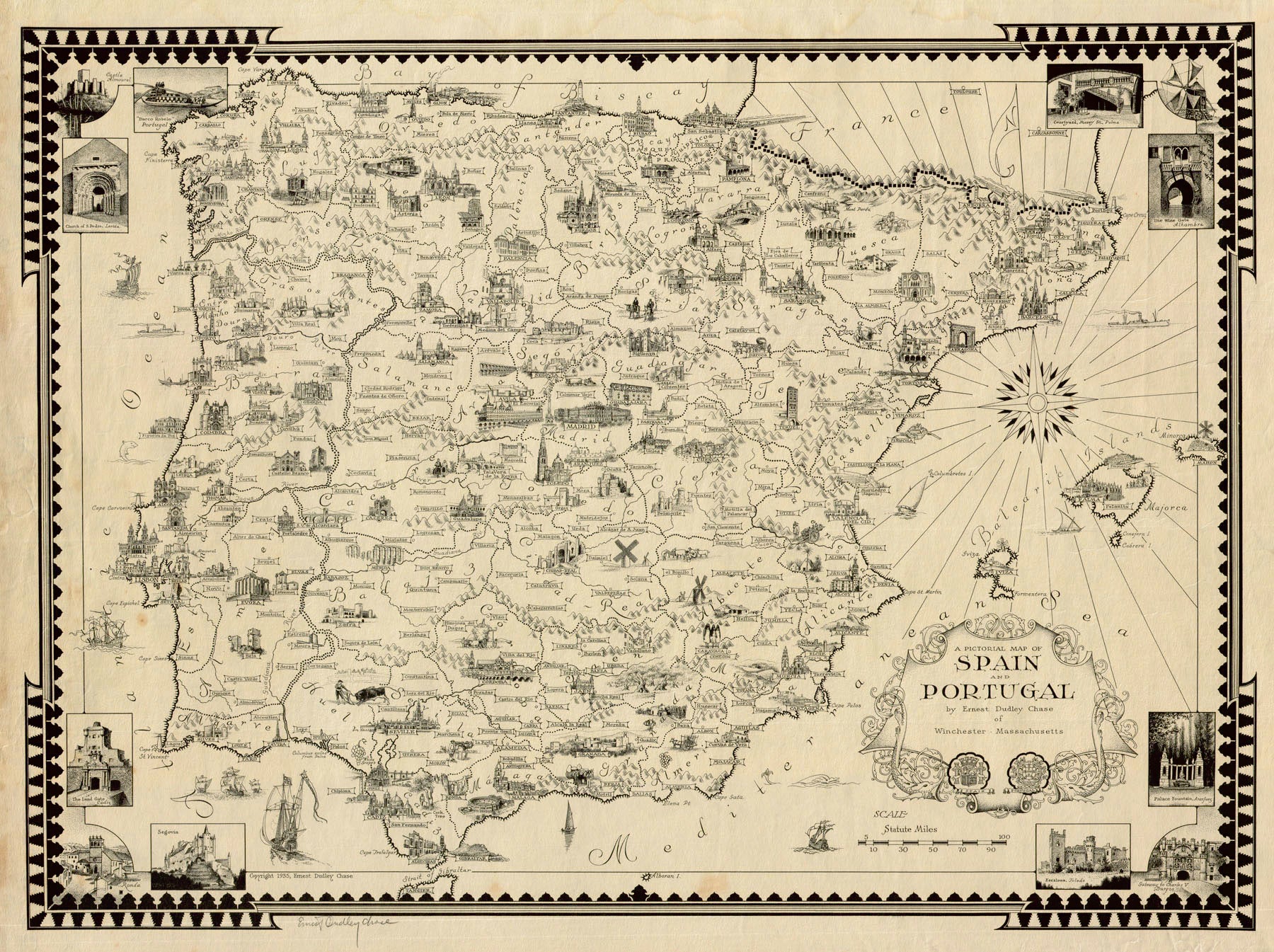 (Spain-Portugal) A Pictorial Map Of Spain And Portugal...