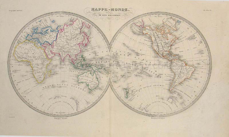 Mappe-Monde En Deux Hemispheres (World in Hemispheres)