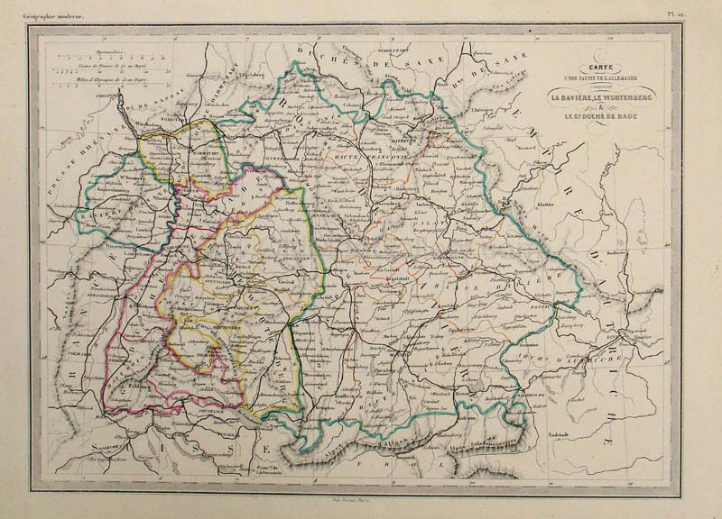 Carte D'Une Partie De L'Allemagne comprenant La Baviere, Le Wurt