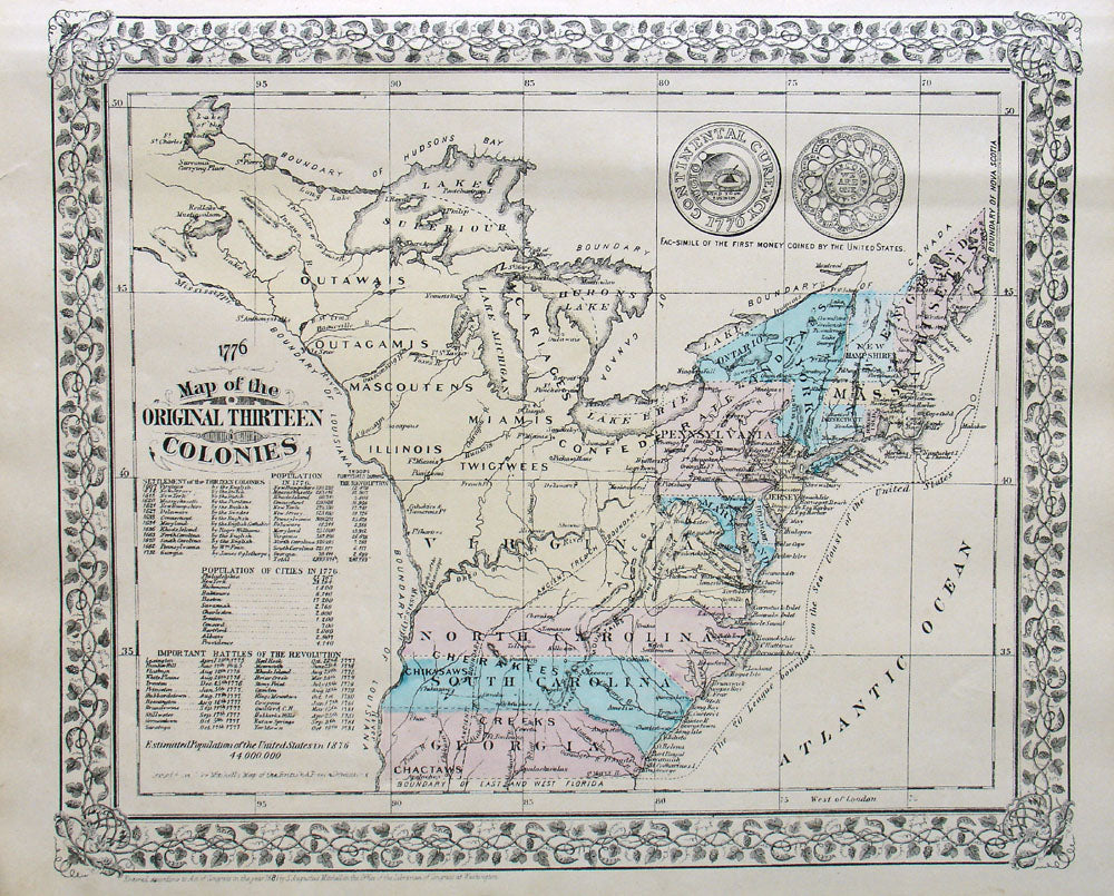 Map of the Original Thirteen Colonies