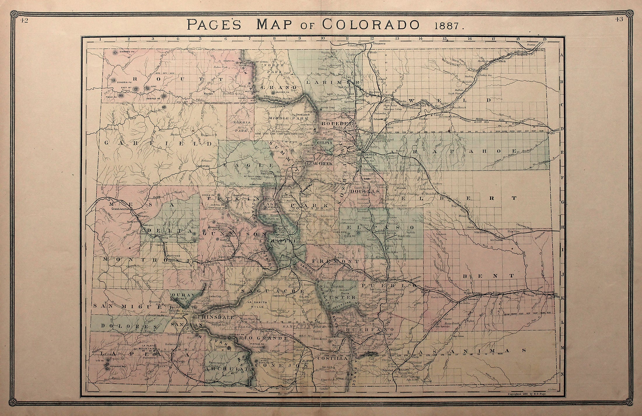(CO.)  Pages Map Of Colorado 1887