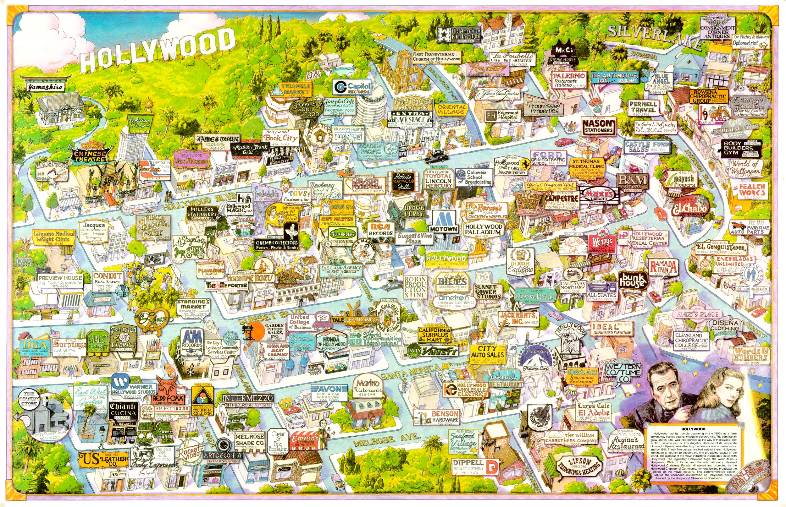 Pictorial map of Hollywood, California. advertising map for Hollywood. Silver Lake California, Greater Los Angeles