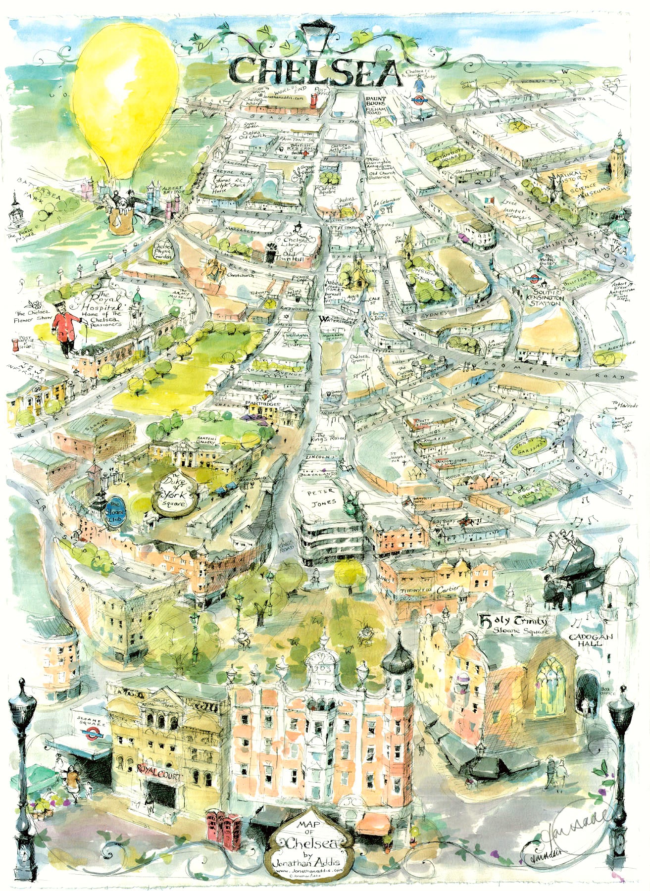 (England-Chelsea) Chelsea, Jonathan Addis, 2009 It started out with this map that was published in Resident magazine, to resounding requests for a printed copy that could be purchased. Soon Addis found more and more demand for London and the many districts that compose the town. This edition now out of print was printed on heavy paper, and is signed in pencil by Addis.