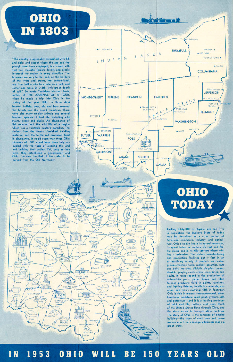Ohio historical map, modern Ohio, pictorial maps of Ohio