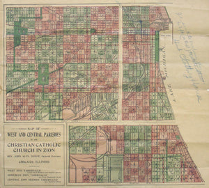 (Illinois- Chicago) Map of West and Central Parishes of the