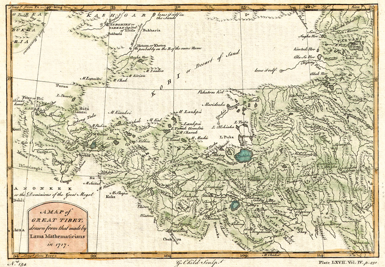 A map of great tibet, drawn from lama mathematicians in 1717 rare maps of Tibet and mongolia china