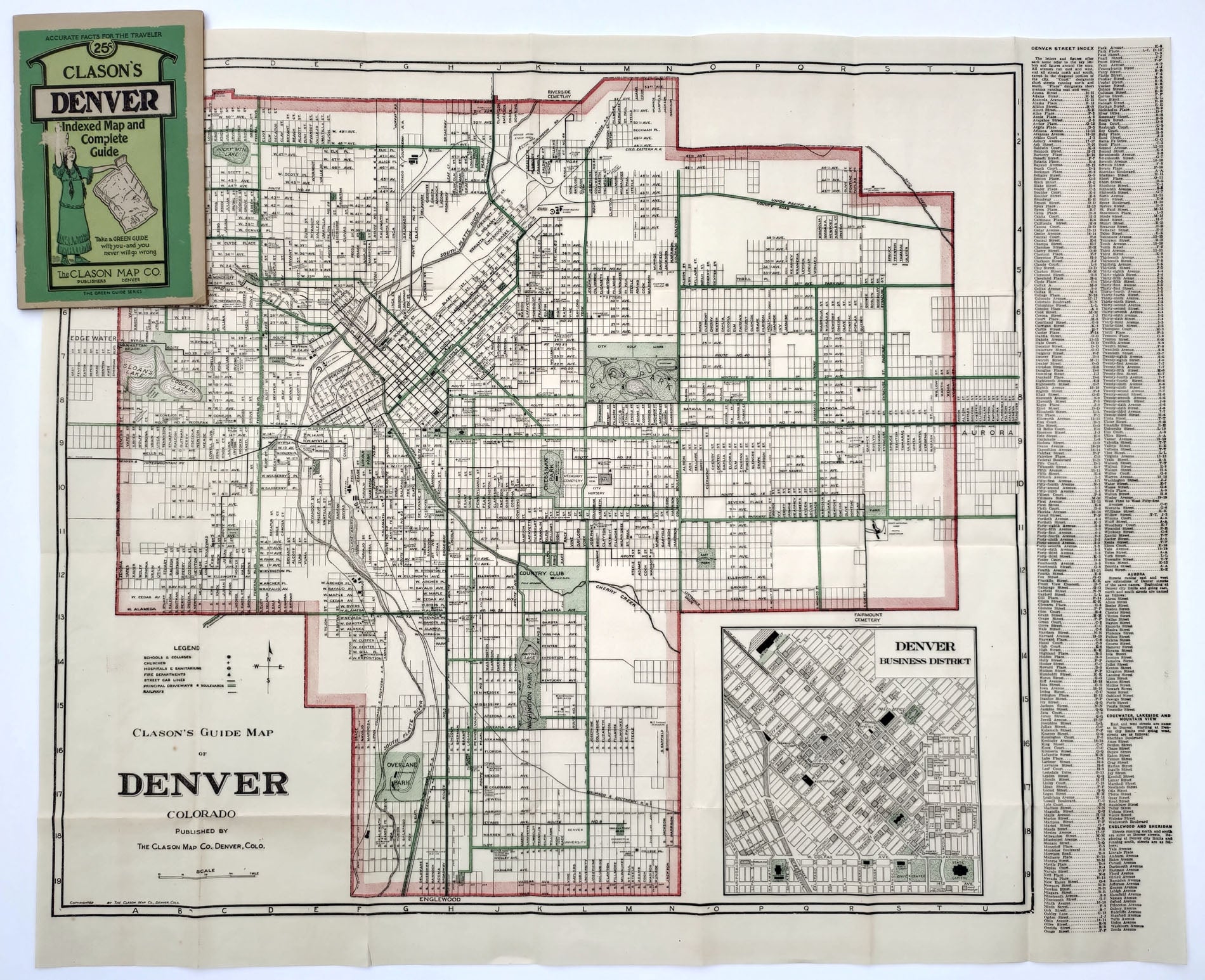 (CO- Denver) Clason's Guide Map of Denver Colorado..., The Clason Map Co., c. 1920