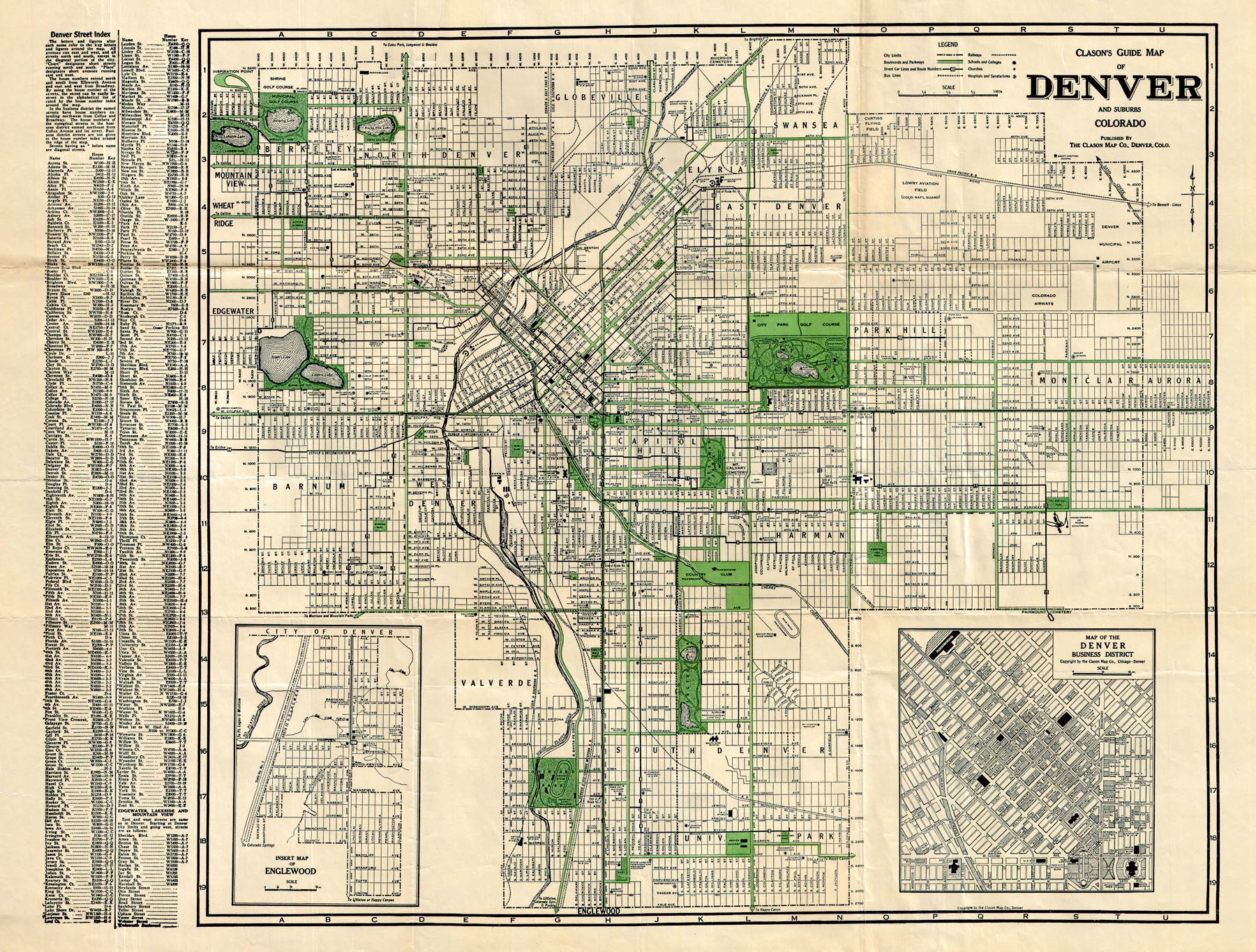 (CO. - Denver) Clason's Guide Map of Denver And Suburbs...