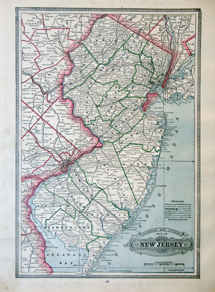 Railroad and County Map of New Jersey