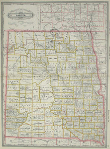 (North Dakota & South Dakota)  Railroad and County Map of Dakota