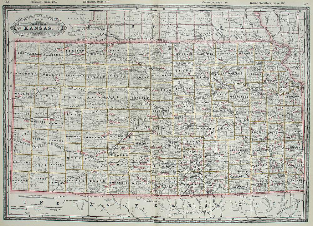 (Kansas) Railroad and County Map of Kansas
