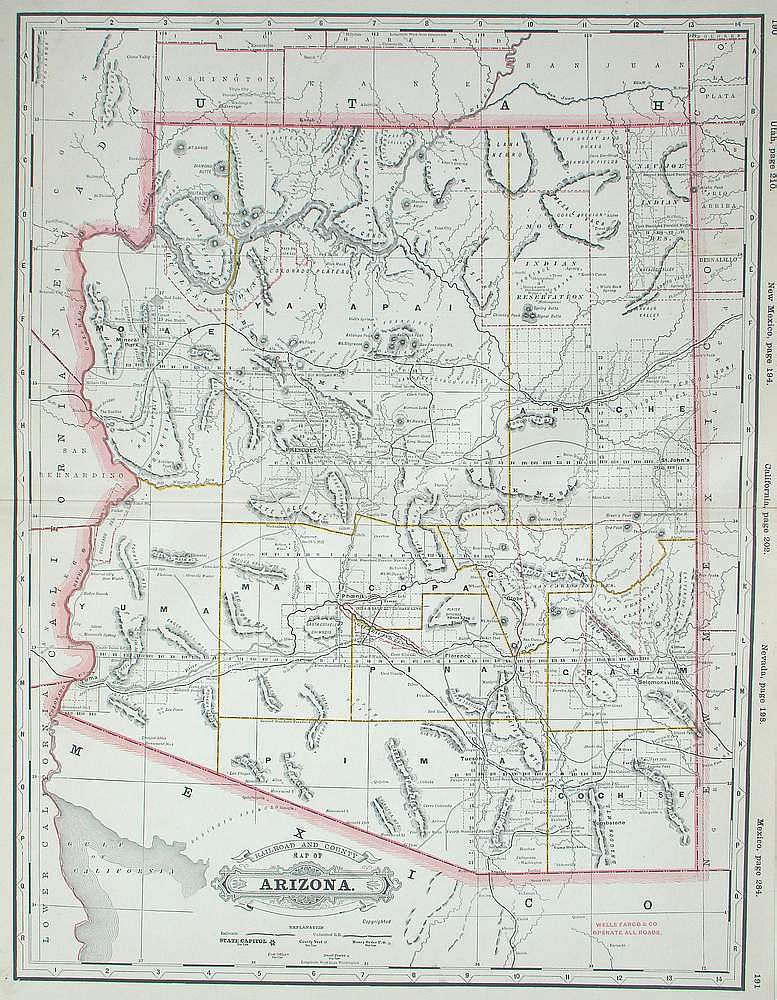 Railroad and County Map of Arizona