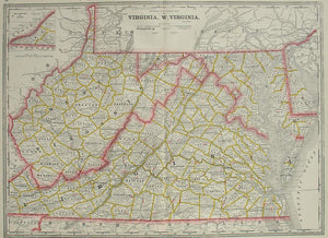 (Virginia – West Virginia) Railroad and County Map of Virginia,