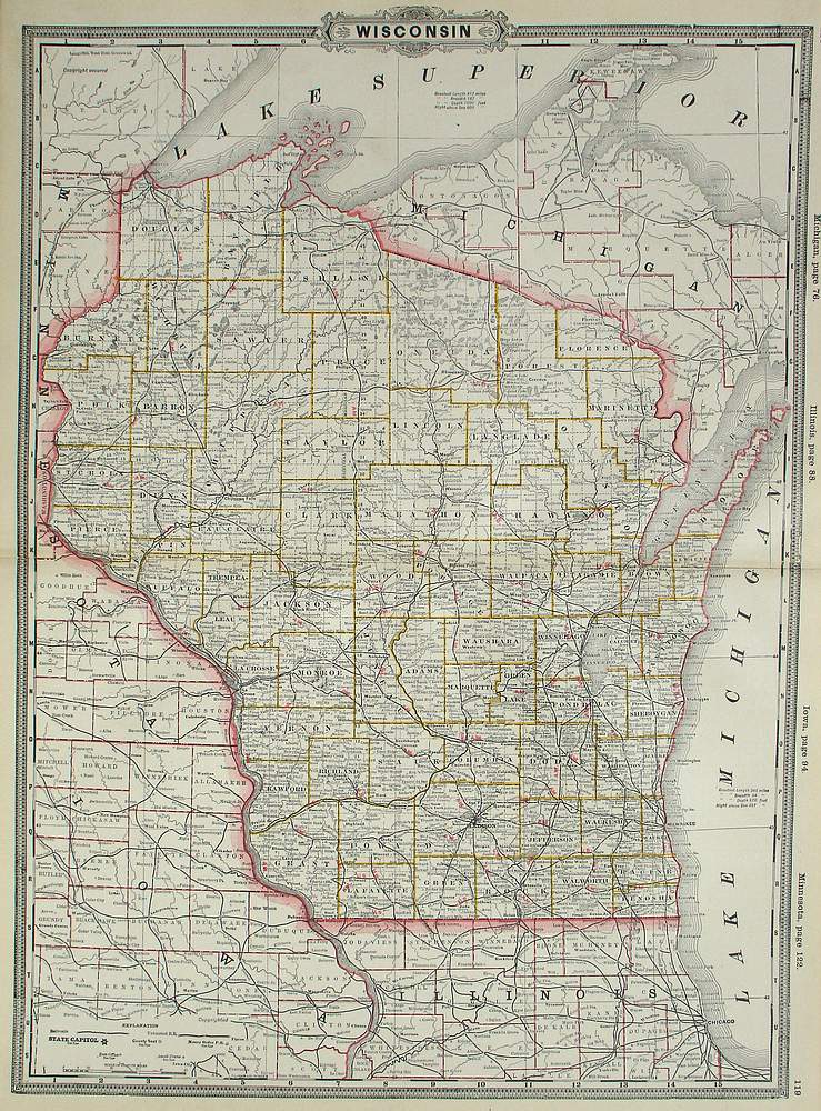 (Wisconsin) Railroad and County Map of Wisconsin