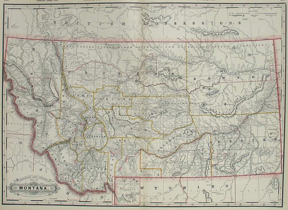 (Montana) Railroad and County Map of Montana