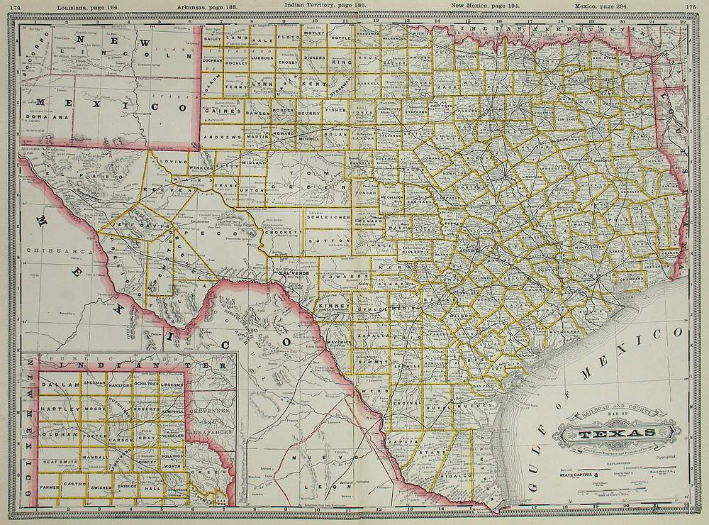 (Texas) Railroad and County Map of Texas – The Old Map Gallery