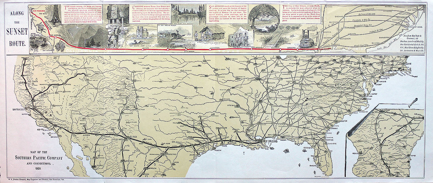 (US Railroad) Map of the Southern Pacific