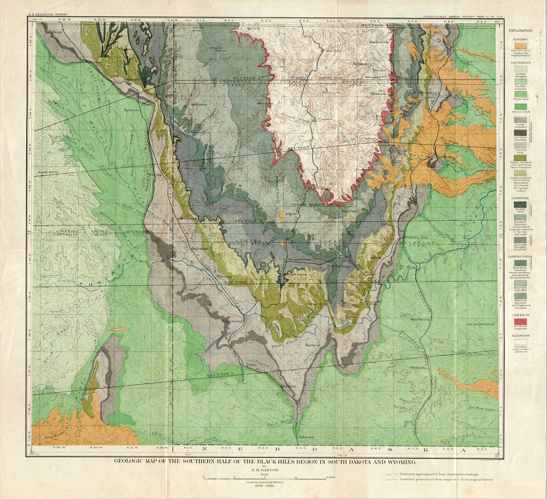 (SD. - Black Hills) Geologic Map Of The Southern Half Of The Black Hills