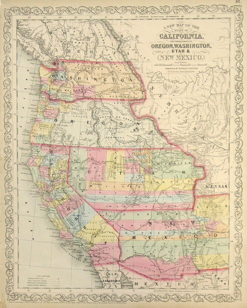 (West) A New Map Of The State Of California, The Territories Of