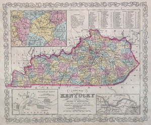(Kentucky) A New  Map of Kentucky with its roads & distances...