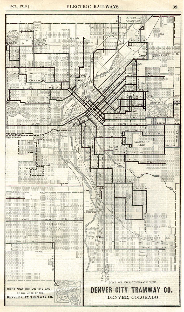 (CO. - Denver) Map Of The Lines Of The Denver City Tramway