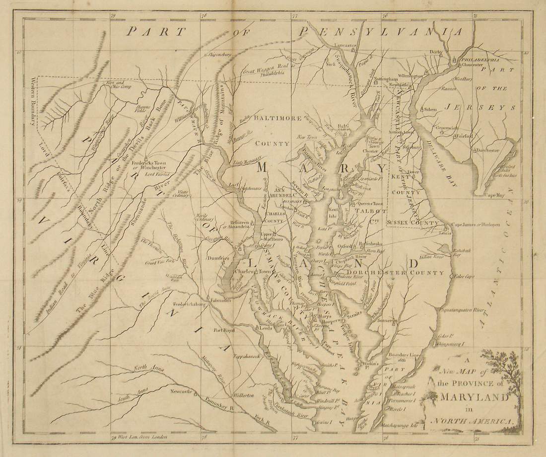 (Maryland, DE, VA)  A New Map of the Province of Maryland in Nor