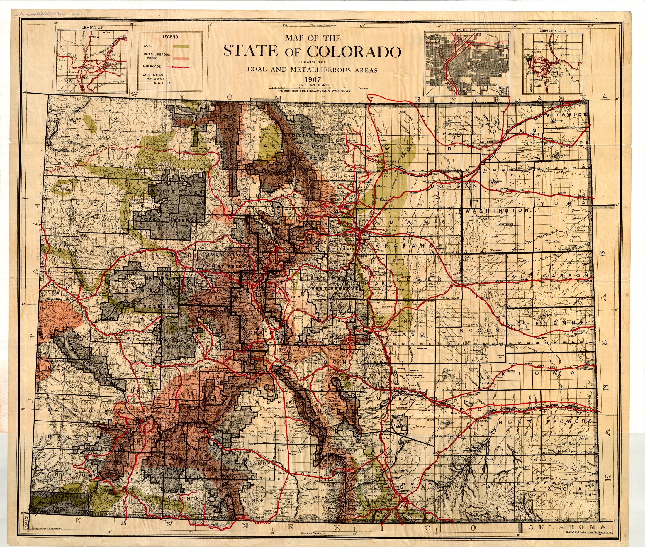 (CO.-thematic) Map Of The State of Colorado Showing the Coal And Metalliferous Areas 1907