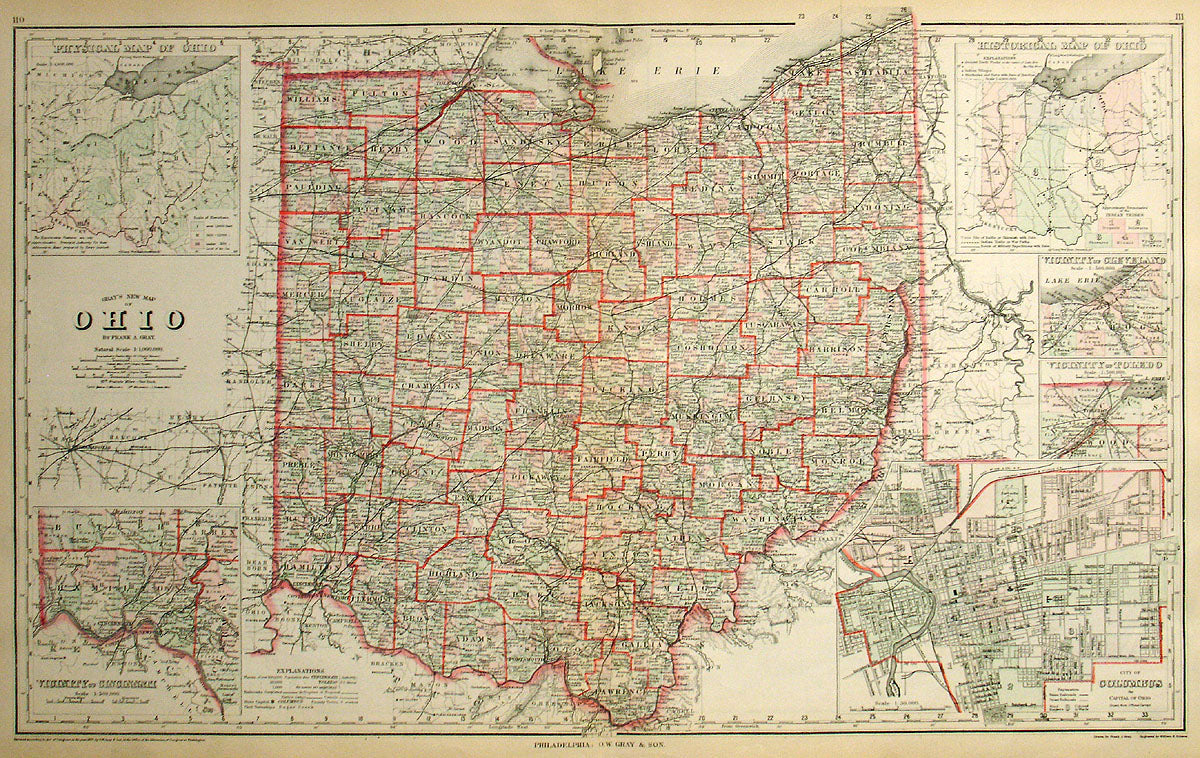 (OH) Gray's New Map of Ohio