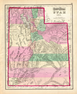 UTAH 1873. Gray, 1874 Bold original hand color distinguishes the counties which are mostly populated only from Bear Lake to Utah Lake. Notes the railroads progression. Honestly treats the southeastern portion of the state as "(Unexplored)". Condition is very good with minimal marginal soiling. Image size is approximately 15 x 12 (inches) 